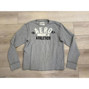 Aeropostale Men’s Long Sleeve Thermal Shirt Gray XL Distressed 1987 Athletics